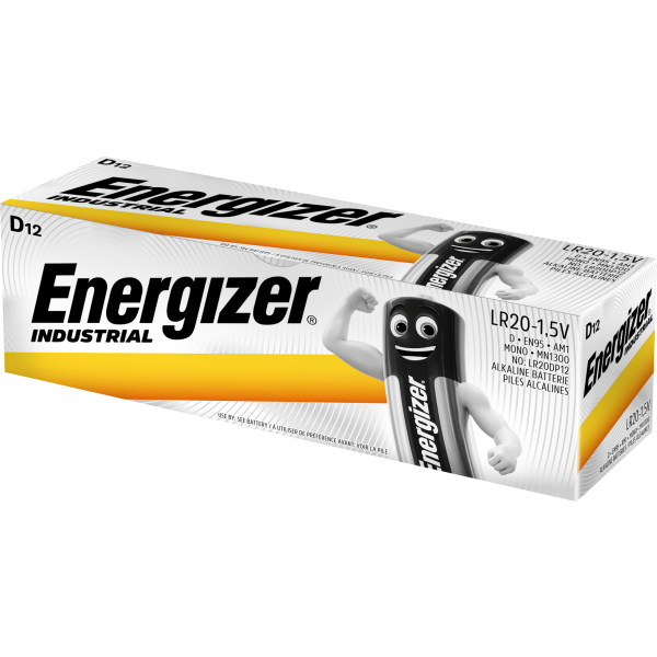Batteri Energizer Industrial alkalisk, D/LR20, 12-pakning